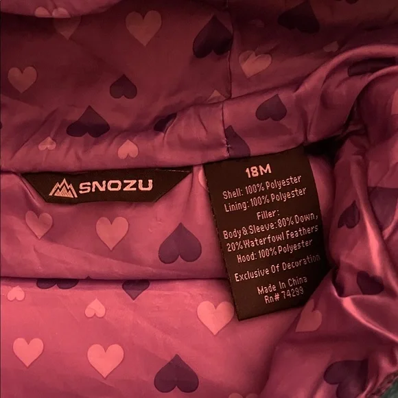 Snozu Teal Puffer Coat with Lavender Logo SZ 18 months - Picture 3 of 5